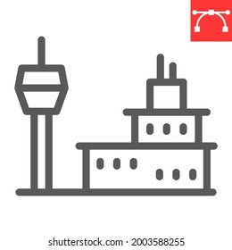 Airport Building Line Icon, Tower And Aviation, Airport Vector Icon, Vector Graphics, Editable Stroke Outline Sign, Eps 10