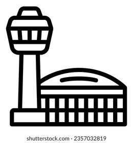 Airport building and observation tower line icon, airlines concept, airport vector sign on white background, airport tower outline style for mobile concept and web design. Vector graphics