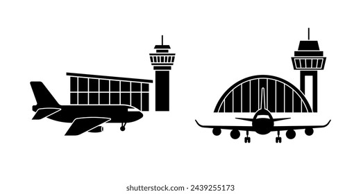 Airport building and plane icon, template for graphic and web design. vector illustration
