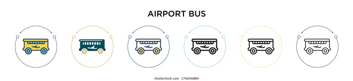 Airport bus icon in filled, thin line, outline and stroke style. Vector illustration of two colored and black airport bus vector icons designs can be used for mobile, ui, web