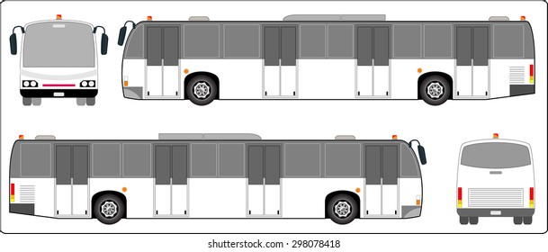 Airport bus, Mini bus of School bus vector. Side, Font and back view.