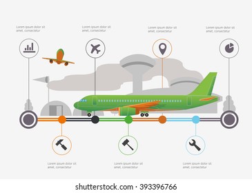 Airport business infographics with time line. vector illustration