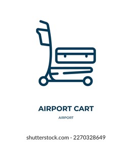 Icono del carro del aeropuerto. Ilustración lineal vectorial de la recogida en el aeropuerto. Esquema del vector de icono del carro del aeropuerto. Símbolo de línea delgada para uso en aplicaciones web y móviles, logotipo, medios impresos.