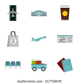 Airport check-in icons set. Flat illustration of 9 airport check-in vector icons for web