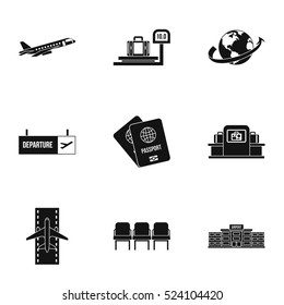 Airport check-in icons set. Simple illustration of 9 airport check-in vector icons for web