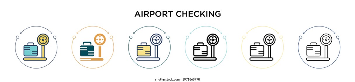 Airport checking icon in filled, thin line, outline and stroke style. Vector illustration of two colored and black airport checking vector icons designs can be used for mobile, ui, web