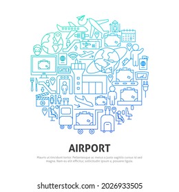 Airport Circle Concept. Vector Illustration of Outline Design.