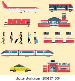 Airport collection flat icon set