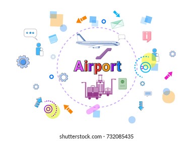Airport Concept Airplane Transportation Air Tourism Web Banner Vector Illustration