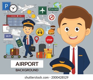 Airport concept background. Flat icons.