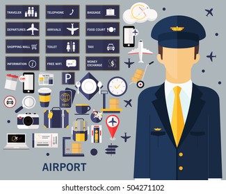 Airport concept background. Flat icons.