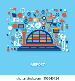 Airport concept design on blue background,clean vector