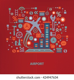 Airport concept design on red background,vector
