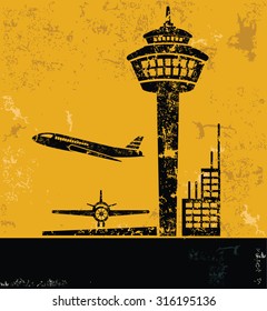 Airport concept design, yellow grunge vector