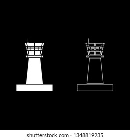 Airport control tower Control tower air traffic icon set white color vector illustration flat style simple image