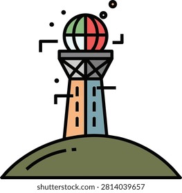 Airport Control Tower and Communication Station Vector Icon