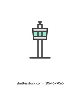 Airport control tower icon vector, linear flat sign, bicolor pictogram, green and gray colors. Air traffic control symbol, logo illustration