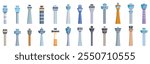 Airport control tower icons set. Different airport control towers managing air traffic, ensuring smooth operations, and safe navigation for aircraft