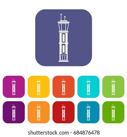 Airport control tower icons set