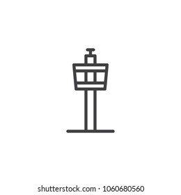 Airport Control Tower Outline Icon. Linear Style Sign For Mobile Concept And Web Design. Air Traffic Control Line Vector Icon. Symbol, Logo Illustration. Pixel Perfect Vector