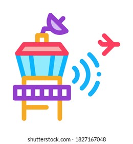 Airport Control Tower Radar Icon Thin Line Vector. Air Flight Controller Tower Concept Linear Pictogram. Technical Block Color Symbol Illustration