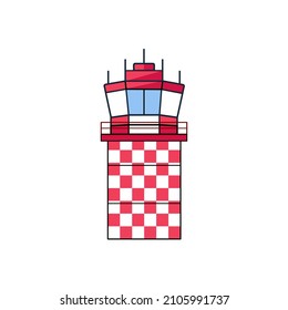 Airport Control Tower vector in flat cartoon design. Isolated illustration on white background. 