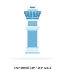 Airport Control Tower vector flat material design object. Isolated illustration on white background.