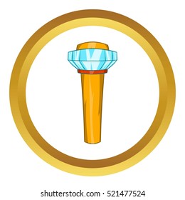 Airport control tower vector icon in golden circle, cartoon style isolated on white background