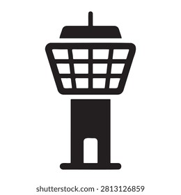 Airport control tower with window grid silhouette icon aviation navigation airfield terminal minimalist silhouette facility