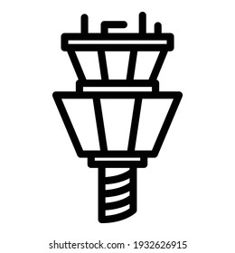 Flughafen-Kontrollturm. Umriss der Flughafenkontrolle, Vektorsymbol für Webdesign einzeln auf weißem Hintergrund
