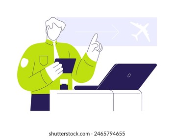 Airport customs abstract concept vector illustration. Airport worker with passport checks passenger identification, airway transportation, commercial transport, passport control abstract metaphor.