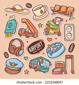 Airport Cute Doodle Vector Sticker Collection