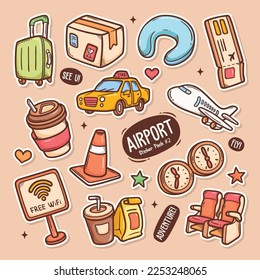 Airport Cute Doodle Vector Sticker Collection