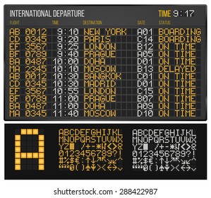 Airport Departure Or Arrival Board. Electronic Table And Digital Led Font. 