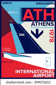 Airport Departure and Arrival sign at ATHENS, Stock Vector Illustration: T-Shirt Design / Print Design / Tacoma International Airport