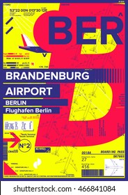 Airport Departure and Arrival sign at Brandenburg airport Berlin , Stock Vector Illustration: T-Shirt Design / Print Design