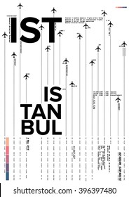 Sinal de partida e chegada do aeroporto em Istambul, Ilustração vetorial de ações: Design de camiseta/Design de impressão/IST