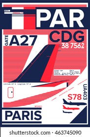 Airport Departure and Arrival sign at Paris, Stock Vector Illustration: T-Shirt Design / Print Design