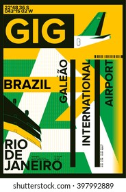 Airport Departure and Arrival sign at Rio De Janeiro, Brazil, Stock Vector Illustration: T-Shirt Design / Print Design
