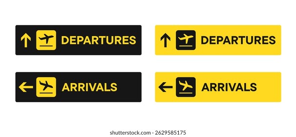 Ícone de viagem de chegada de partida do aeroporto. Sinal de companhia aérea da placa do aeroporto