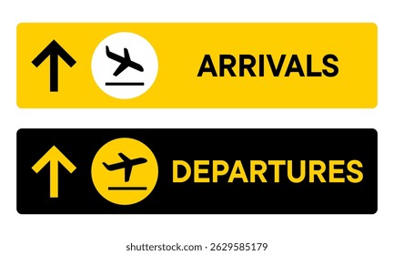 Ícone de viagem de chegada de partida do aeroporto. Sinal de companhia aérea da placa do aeroporto