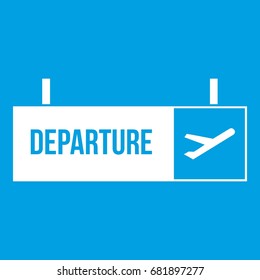 Airport departure sign icon white isolated on blue background vector illustration