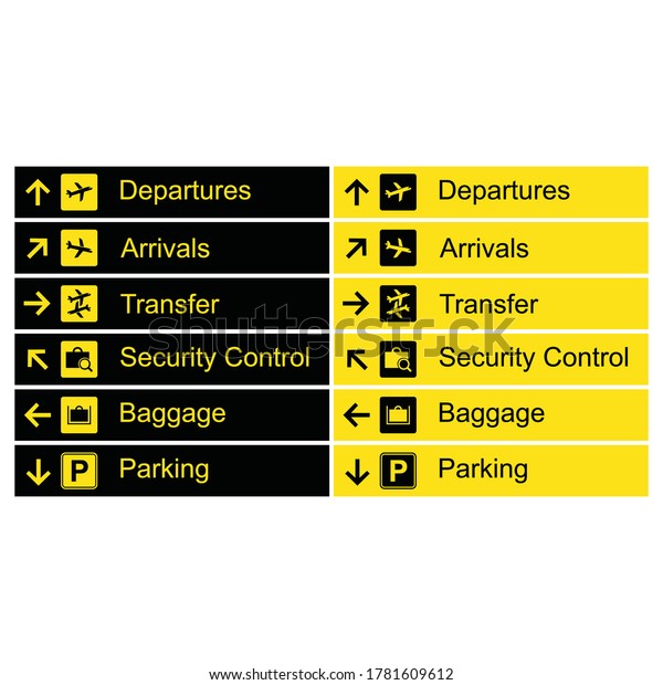 Airport Direction Signs Contains Such Icons Stock Vector (Royalty Free ...