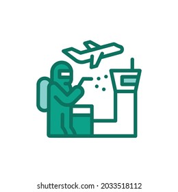 Airport disinfection color line icon. Isolated vector element. Outline pictogram for web page, mobile app, promo