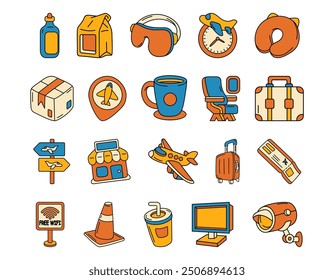 Airport Doodle Illustration Element Set