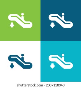 Airport Down Stairs Flat four color minimal icon set