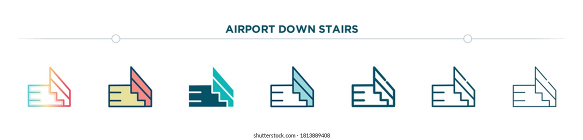 icono de la escalera inferior del aeropuerto diseñado en gradiente, relleno, de dos colores, línea delgada y estilo de contorno. ilustración vectorial de los iconos vectoriales de las escaleras inferiores del aeropuerto. se puede usar para móviles, ui, web
