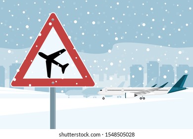 Airport during a snowfall. Vector illustration