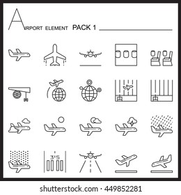 Airport Element Line Icon Set.Pack 1.Mono pack.Graphic vector logo set