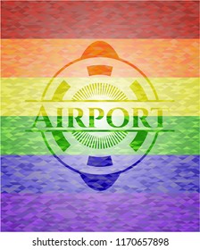 Airport emblem on mosaic background with the colors of the LGBT flag